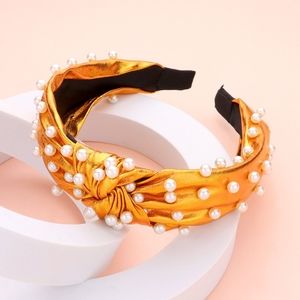 Mustard Yellow Pearl Knot Headband Hair Bling Jeweled Cute Fashion Accessory